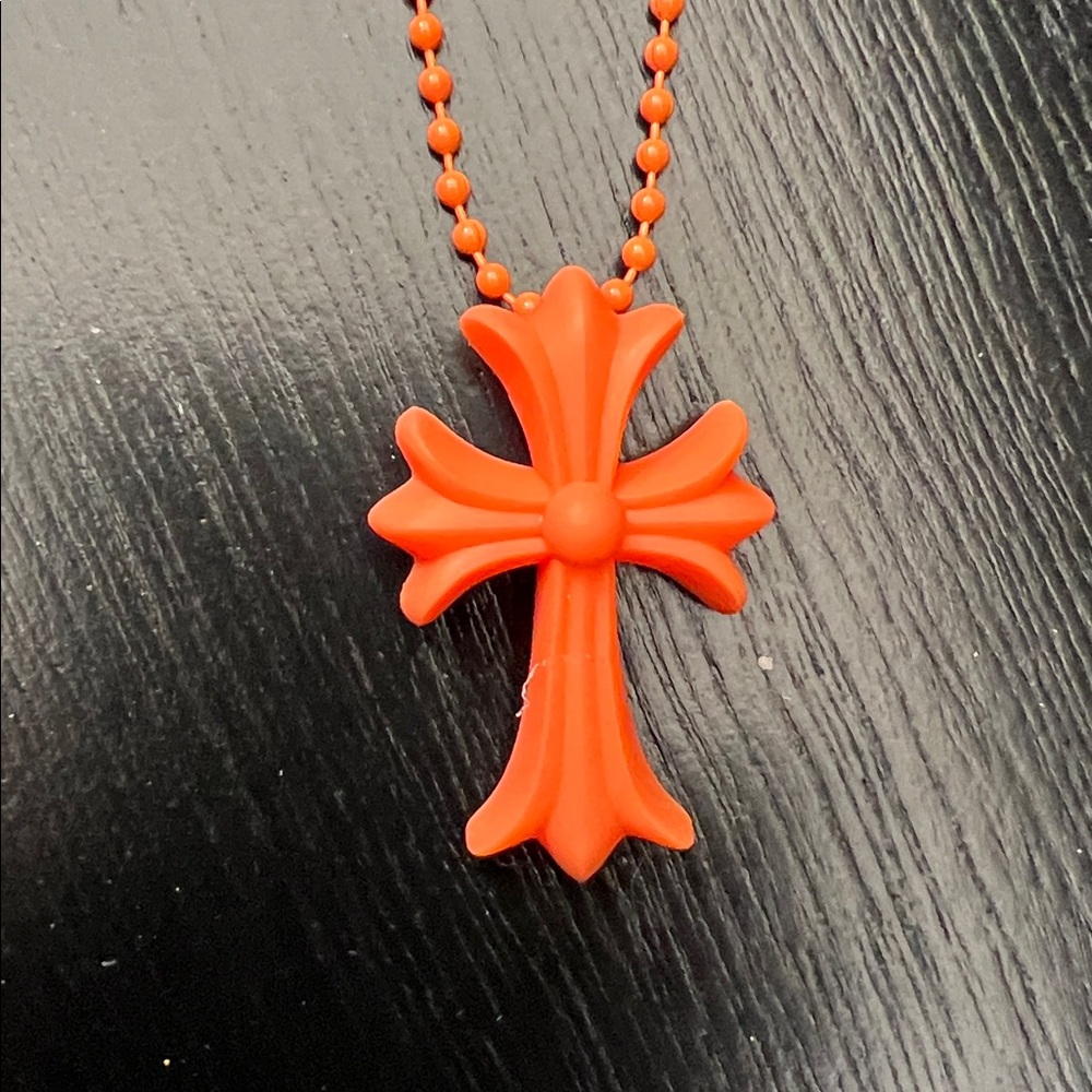 Chrome Hearts Silichrome Orange Cross Pendant Necklace